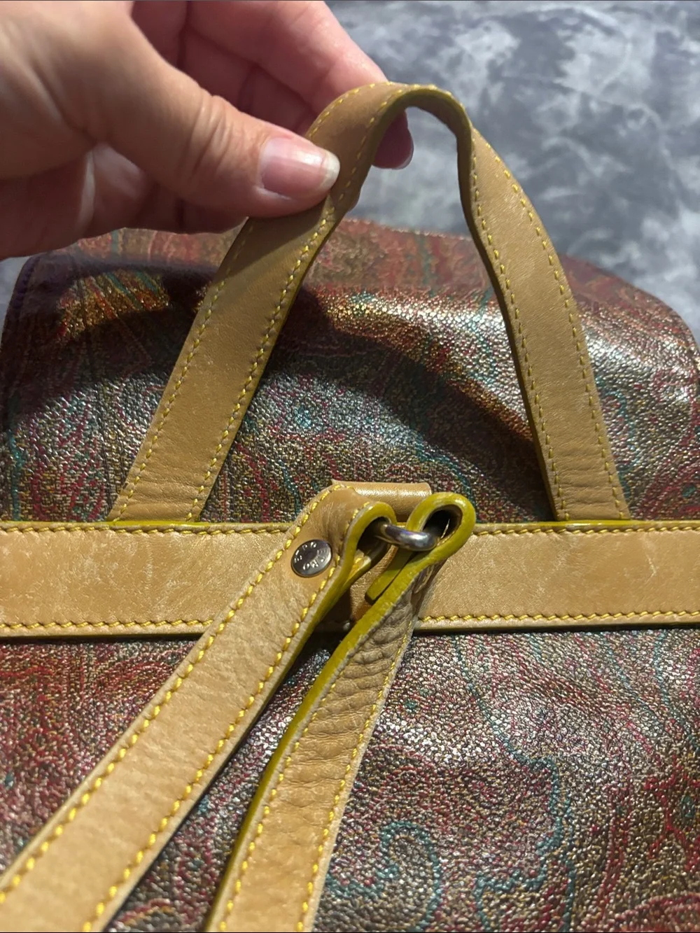 Etro Brown Paisley Drawstring Backpack with Tan Trim
